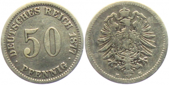 Kaiserreich - J 7 - 1877 E - 50 Pfennig - kleiner Adler - s-ss