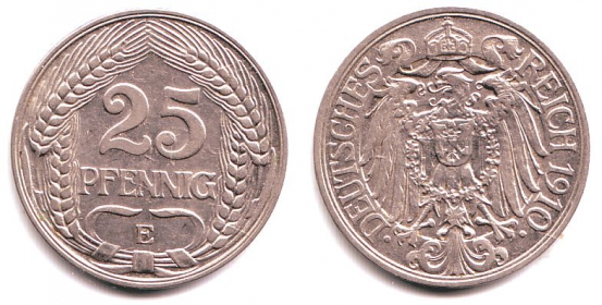 Kaiserreich - J 18 - 1910 E - 25 Pfennig - f.st