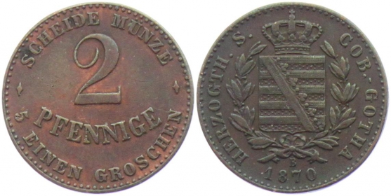 Sachsen-Coburg-Gotha - 1870 B - Ernst II. (1844-1893) - 2 Pfennig - vz