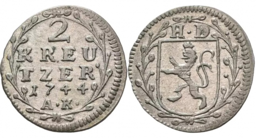 Hessen-Darmstadt - 1744 AK - Ludwig VIII. (1737-1768) - 2 Kreuzer - vz-st