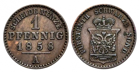 Schwarzburg-Sondershausen - 1858 A - Günther Friedrich Karl II. (1839-1880) - 1 Pfennig - vz-st