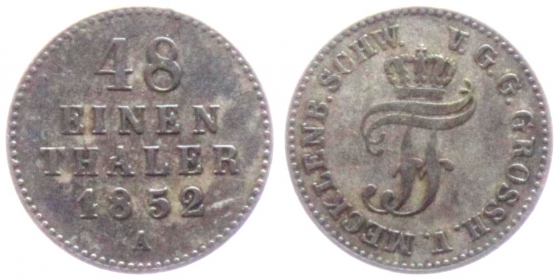 Mecklenburg-Schwerin - 1852 A - Friedrich Franz II. (1842-1883) - 1/48 Taler - f.vz