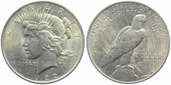 USA - 1922 - Peace Dollar - Philadelphia - 1 Dollar - vz-st