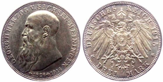 Sachsen-Meiningen - J 155 - 1915  - Georg II. (1866-1914) - Auf seinen Tod - 3 Mark - f.st