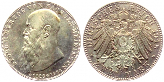 Sachsen-Meiningen - J 154 - 1915  - Georg II. (1866-1914) - Auf seinen Tod - 2 Mark - f.st