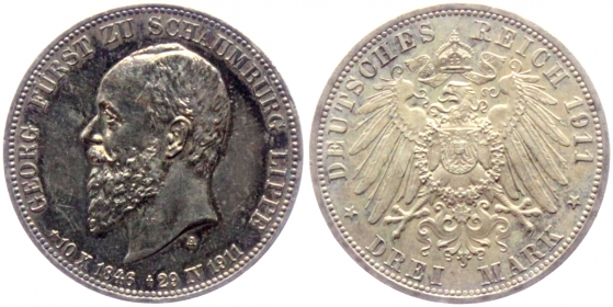 Schaumburg-Lippe - J 166 - 1911 A - Georg I. (1893-1911) - Auf seinen Tod - 3 Mark - f.st