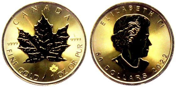 Kanada - 2022 - Maple Leaf - 1 Unze - 50 Dollars - st/BU in Kapsel