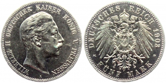 Preussen - J 104 - 1903 A - Kaiser Wilhelm II. (1888-1918) - 5 Mark - ss-vz