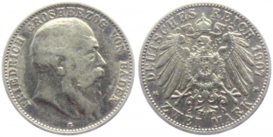 Baden - J 32 - 1907 G - Friedrich I. (1852-1907) - 2 Mark - ss-vz