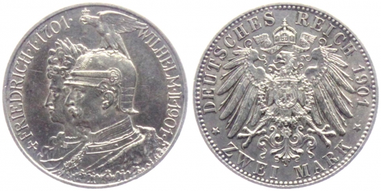 Preussen - J 105 - 1901 - Kaiser Wilhelm II. (1888-1918) - zur 200-Jahrfeier - 2 Mark - vz-st