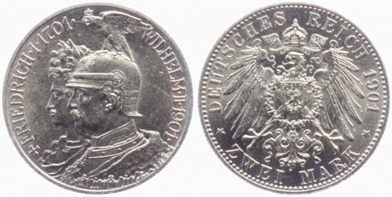 Preussen - J 105 - 1901 - Kaiser Wilhelm II. (1888-1918) - zur 200-Jahrfeier - 2 Mark - vz-st