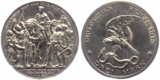 Preussen - J 110 - 1913 - Wilhelm II. (1888-1918) - der König rief... - 3 Mark - vz