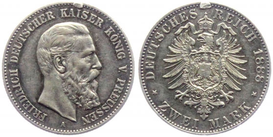 Preussen - J 98 - 1888 A - Friedrich III. (1888) - 2 Mark - ss Hsp.