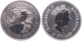Australien - 1990 - Kookaburra - 1 Unze - 5 Dollar - st / BU