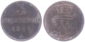 Mecklenburg-Schwerin - 1861 A - Friedrich Franz II. (1842-1883) - 3 Pfennig - ss