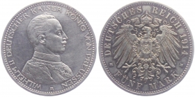 Preussen - J 114 - 1914 A - Kaiser Wilhelm II. (1888-1918) - in Uniform - 5 Mark - ss-vz