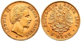 Bayern - J 195 - 1877 D - König Ludwig II. (1864-1886) - 5 Mark - vz