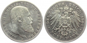 Württemberg - J 176 - 1904 F - Wilhelm (1891-1918) - 5 Mark - ss-vz