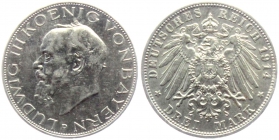 Bayern - J 52 - 1914 D - Ludwig III. (1913-1918) - 3 Mark - vz-st