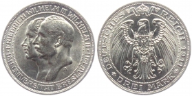 Preussen - J 108 - 1911 - Wilhelm II. (188-1918) - mit Friedrich Wilhelm III.  - Uni Breslau - 3 Mark - st